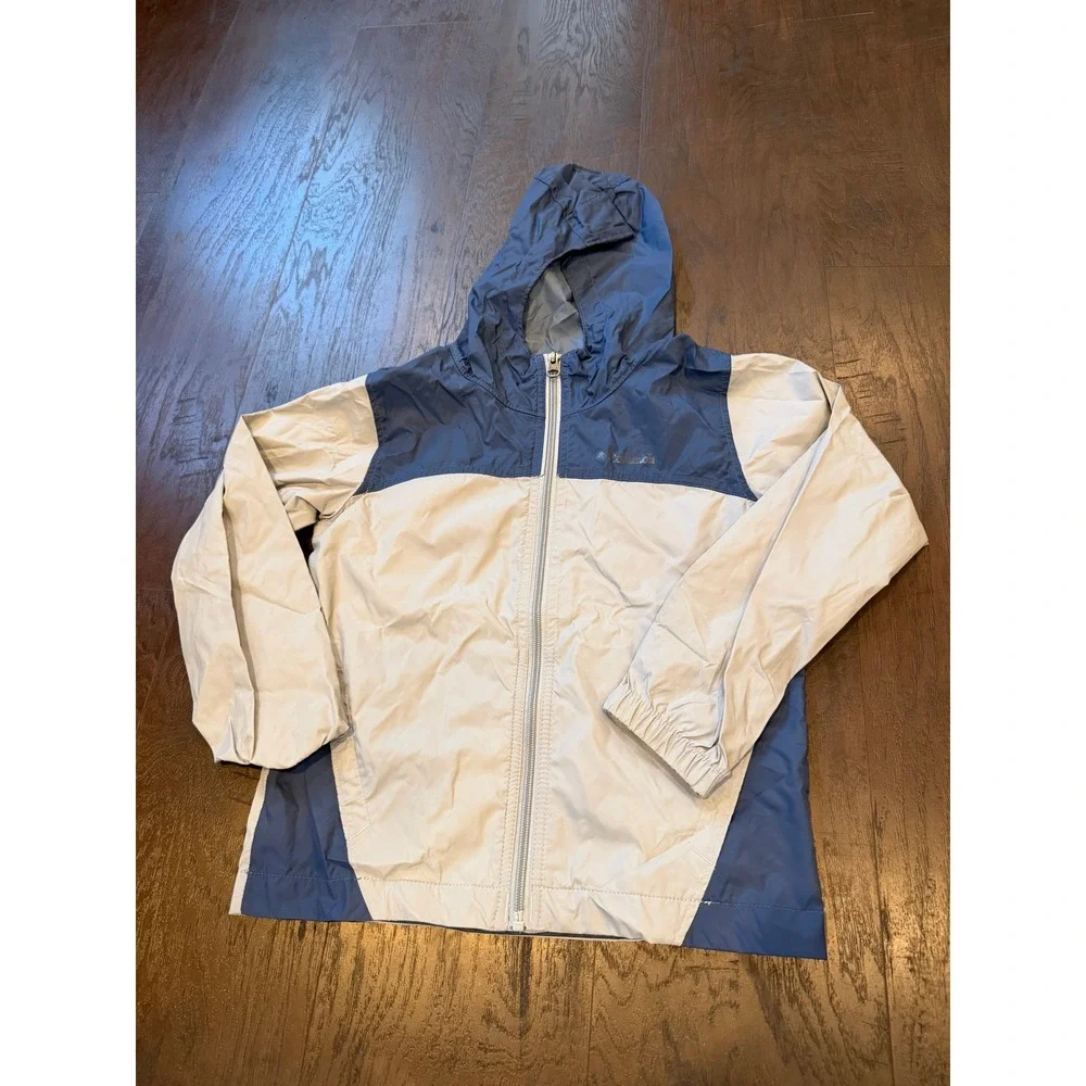 Columbia Kids Lightweight Hooded Windbreaker Jacket Blue Gray XS 6/7